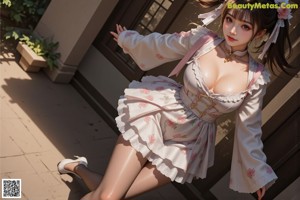 a nude asian woman with a flower crown on her head