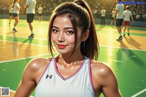 A woman holding a basketball on a basketball court.