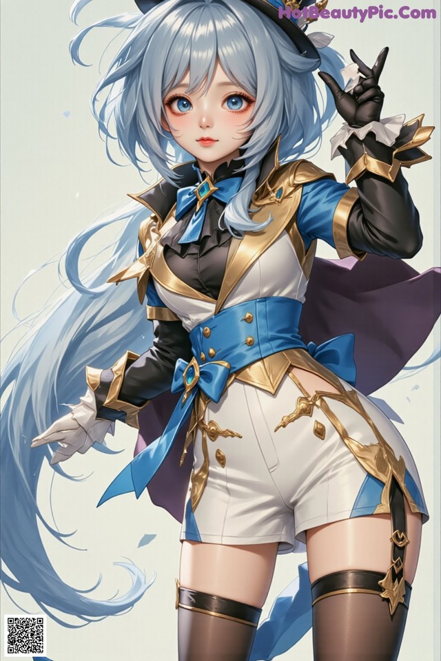 Hentai - Luminous Charm of the Aquatic Enchantress Set.2 20250126 Part 8 No.dc490d A woman with long blue hair wearing a hat and gloves.