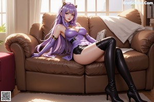 A woman in a purple hoodie and black gloves is posing by a window.