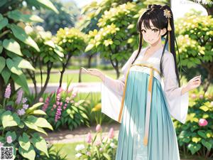 A woman in a long dress with a white shawl.